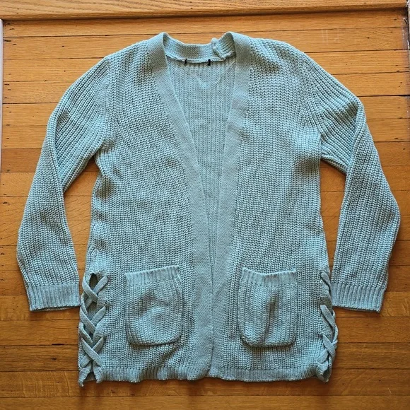 LOVE ELLIE Audra Side Lace Up Detail Textured Cardigan, Sage Green, Women's L - Picture 3 of 12
